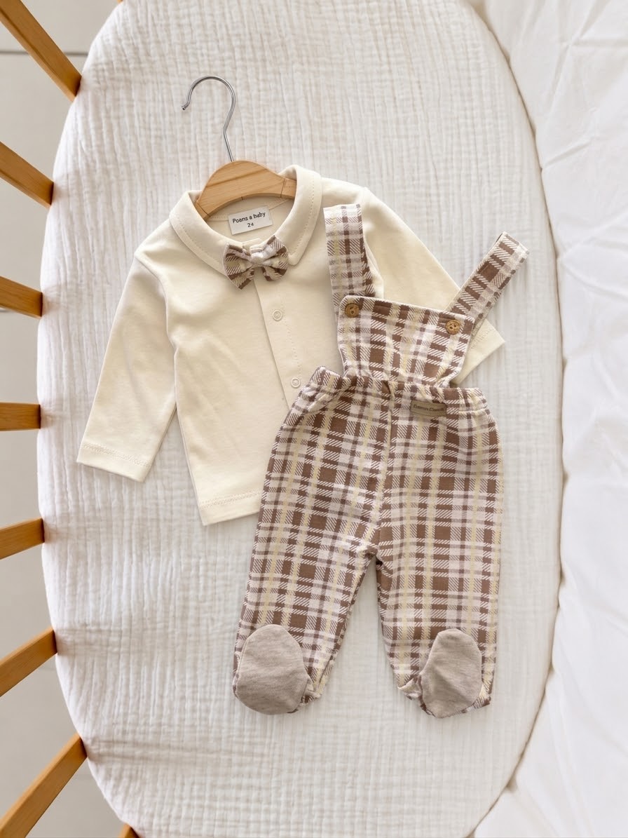 Ensemble bébé 3pcs – salopette, chemise & papillon