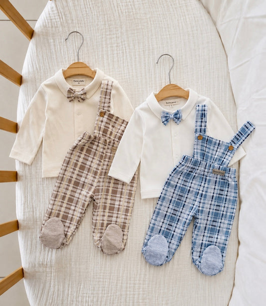 Ensemble bébé 3pcs – salopette, chemise & papillon