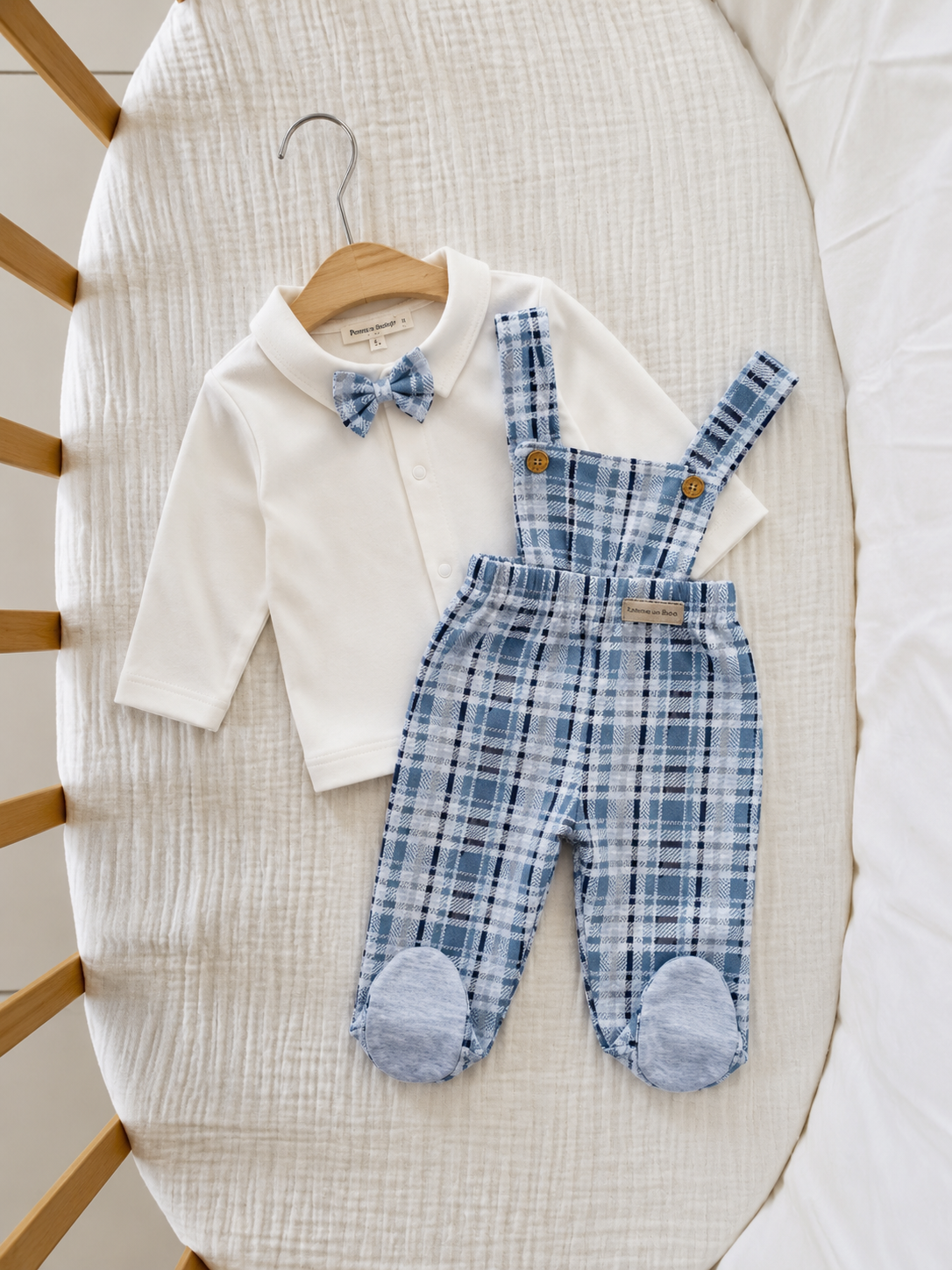 Ensemble bébé 3pcs – salopette, chemise & papillon
